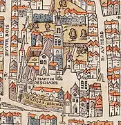 Saint-Martin-des-Champs et son enclos sur le plan de Truschet et Hoyau (vers 1550).