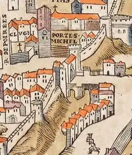 La porte Saint-Michel sur le Plan de Truschet et Hoyau (1550).