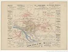 Plan de Pau et ses environs en 1929 avec l'ancien cours ruisseau du Hédas