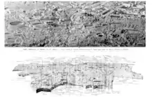 Photographies du plan d'une ville antique dans un article de journal.