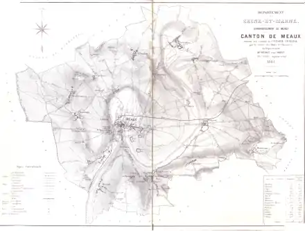  Plan de l'ancien canton de Meaux datant de 1883 montrant les communes du canton.