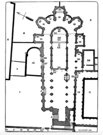 Plan de l’église abbatiale Saint-Père-en-Vallée et de ses abords, en 1700.