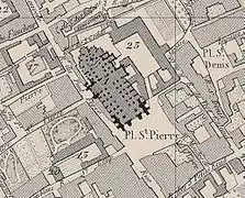 23 la cour et le palais épiscopal sur un plan de 1839.