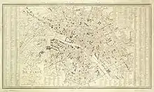 Plan de Paris (1843) divisé en douze arrondissements et 48 quartiers.