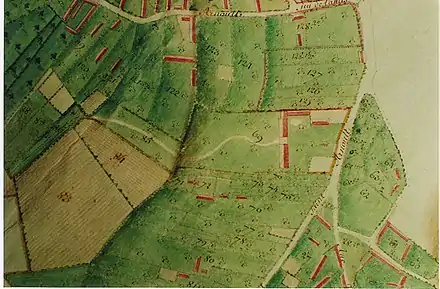 Détail du plan de 1751 : les bâtiments sont visibles sur la parcelle no 69.
