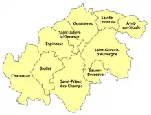 Carte des communes du canton de Saint-Gervais-d'Auvergne