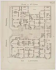 Dessin d'architecte assez simple au tracé et caractères noirs sur fond clair