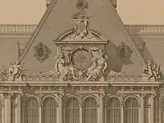 Détail de l'horloge du fronton en 1868 (façade sud)