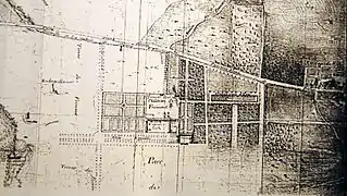 Plan du château de Fromont, des communs et des jardins attenants en 1704.