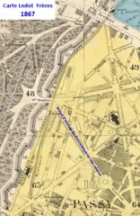 Plan du quartier de la Porte-Dauphine en 1867 après annexion.