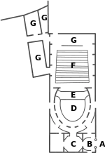 Plan schématique du rez-de-chaussée du théâtre de la Reine