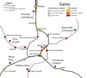 Plan du système ferroviaire de Metz