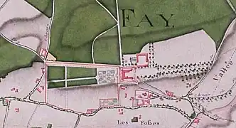 Plan d'intendance de Faÿ-les-Nemours, XVIIIe siècle, avec le plan du château et des jardins.