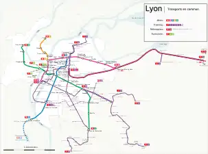 Plan du réseau de transports en commun lyonnais.