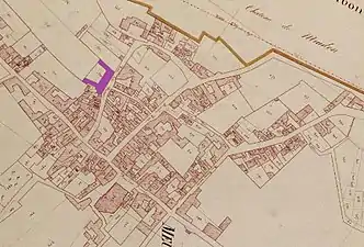 Cadastre napoléonien du village de Meudon, vers 1812. En violet, le plan du futur musée.