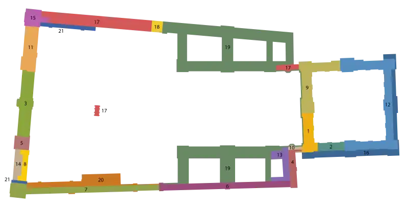 Plan du Louvre et Tuileries coloré par étape de construction