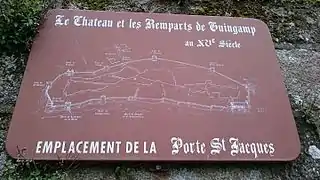 Panneau décrivant le plan des remparts de la ville de Guingamp, présents au XVe siècle.