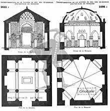 Plan de la koubba en 1611 puis après sa transformation en mosquée en 1696.