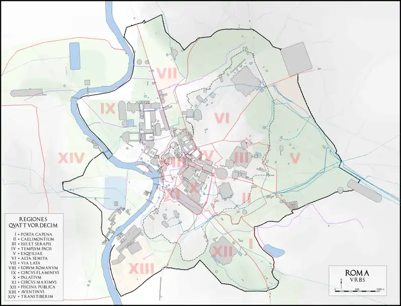 Carte de la Rome antique montrant la localisation de Ludus Magnus.