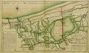 La "grande Meer" dans les Moeres, cartographiée en 1756.