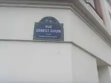 Plaque, rue Ernest-Goüin (Paris).