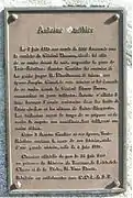 Plaque commémorant le rôle d'Antoine Gauthier dans la bataille.