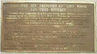 Plaque du Catalogue des Trépassez.