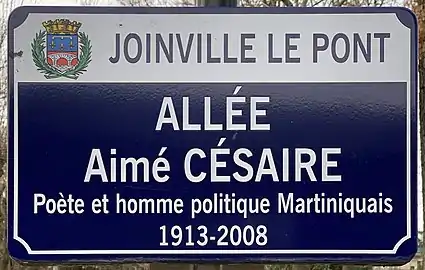Plaque de l'allée Aimé-Césaire