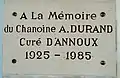 Plaque commémorative dans le choeur de l'église d'Annoux.