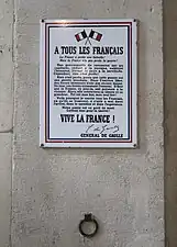 Plaque de l'appel « À tous les Français » (3 août 1940).