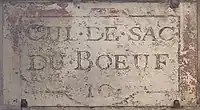 Ancienne inscription « cul de Sac du Bœuf ».