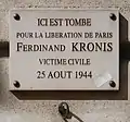 Plaque en hommage à Ferdinand Kronis.