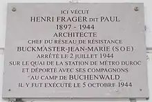 Plaque d'Henri Fragerau no 13.