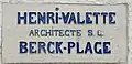 Plaque de l'architecte Henri Valette sur une villa à Berck.