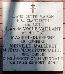 Jean de Vogüé, Raymond Massiet et Alfred Malleret-Joinville organisèrent des actions de résistance en 1944 au no 39.
