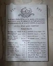 Plaque du Comité local de libération (1944).