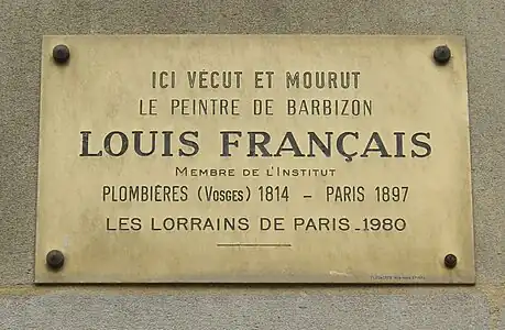 Plaque de François-Louis Français (sous la forme « Louis Français »).