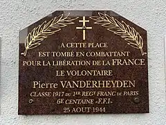 Stèle au résistant Pierre Vanderheyden