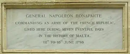 Plaque commémorative du séjour de Napoléon