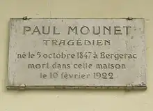 Paul Mounet mourut au no 63 en 1922.