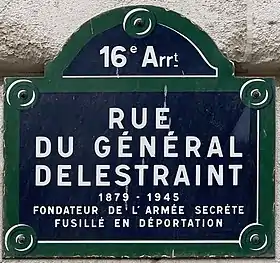 Plaque de la rue du Général-Delestraint (Paris).