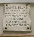 Plaque commémorant la mort de Sainte-Beuve, 11 rue du Montparnasse (6e arrondissement de Paris).
