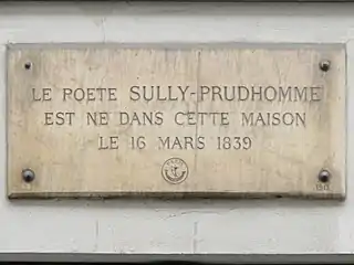 No 34 : plaque commémorative en hommage à Sully Prudhomme.