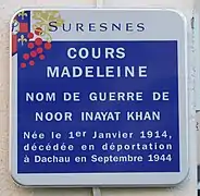 Plaque du cours Madeleine à Suresnes (Hauts-de-Seine).
