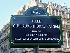 Plaque de l'allée Guillaume-Thomas-Raynal.