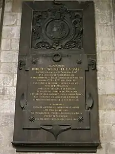 Plaque commémorative de Cavelier de La Salle, cathédrale Notre-Dame de Rouen.