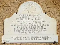 Plaque sur la façade du couvent Saint-Antoine de Casabianca.