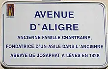 Plaque de l'avenue d'Aligre à Chartres, Eure-et-Loir.