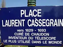 Plaque de la place Laurent Cassegrain à Chaudon