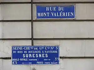 Plaque de la rue du Mont-Valérien.